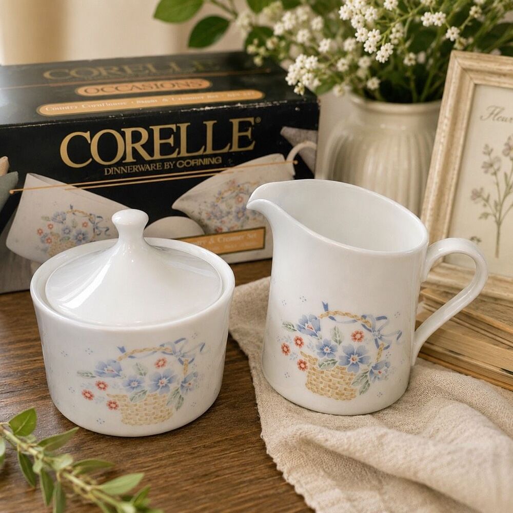 Corelle Sugar & Creamer Set 619-337 - "Country Cornflower" new vintage - Picture 1 of 11